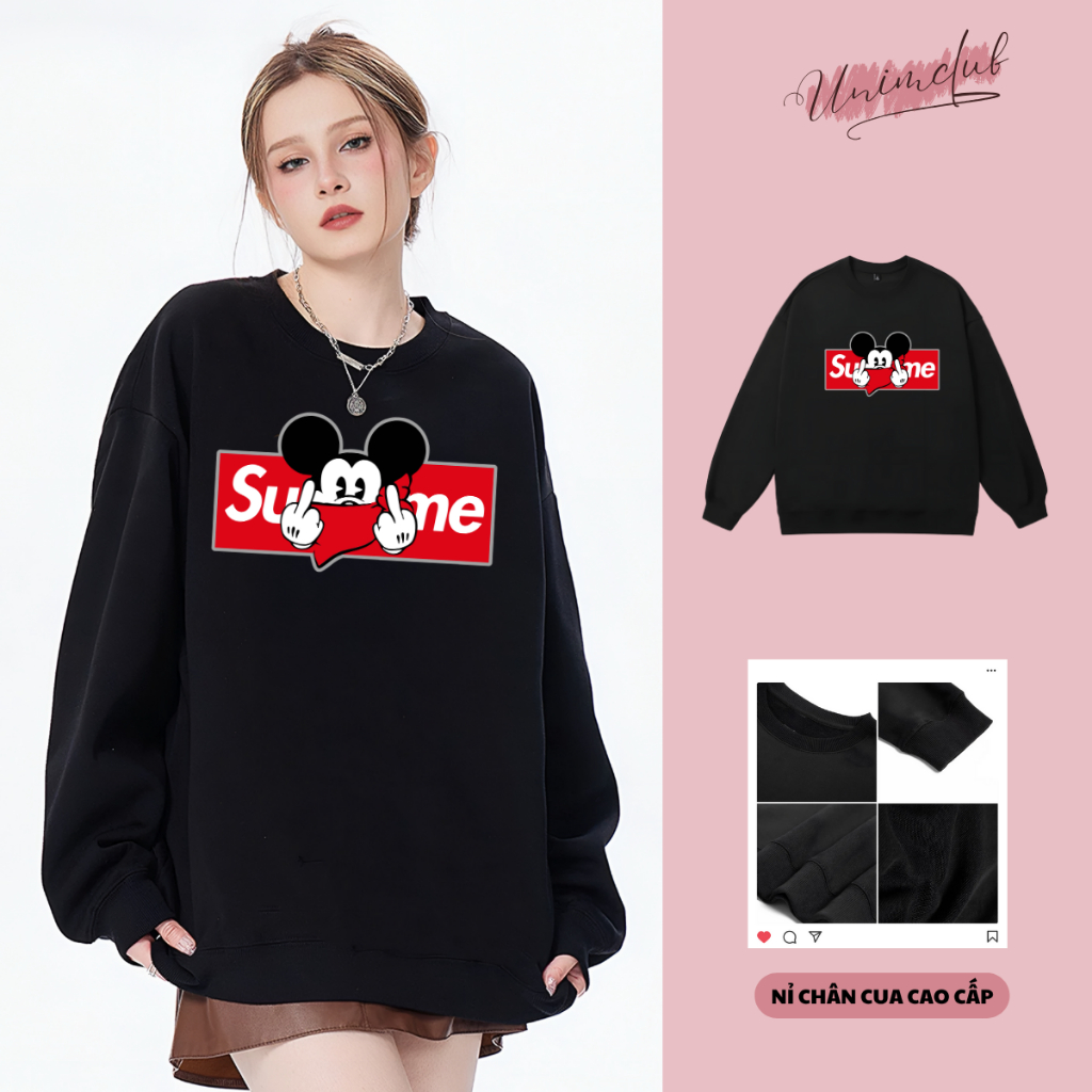 Áo Sweater Nỉ Chân Cua Form Dáng Rộng Mickey Super Unim Club Công Nghệ In Tiên Tiến Chống Bong