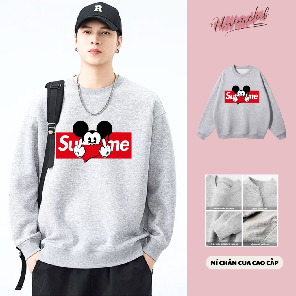 Áo Sweater Nỉ Chân Cua Form Dáng Rộng Mickey Super Unim Club Công Nghệ In Tiên Tiến Chống Bong