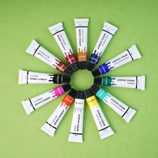 Màu Nước Acrylic GLOBAL ART 24 Màu  Cao Cấp - Màu Acrylic Chống Thấm Nước Bền Màu Vẽ Trên Mọi Chất Liệu