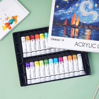 Màu Nước Acrylic GLOBAL ART 24 Màu  Cao Cấp - Màu Acrylic Chống Thấm Nước Bền Màu Vẽ Trên Mọi Chất Liệu