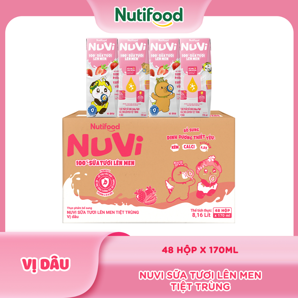[KOL] Thùng 48 Hộp Sữa Tươi Lên Men Tiệt Trùng NuVi 170ml
