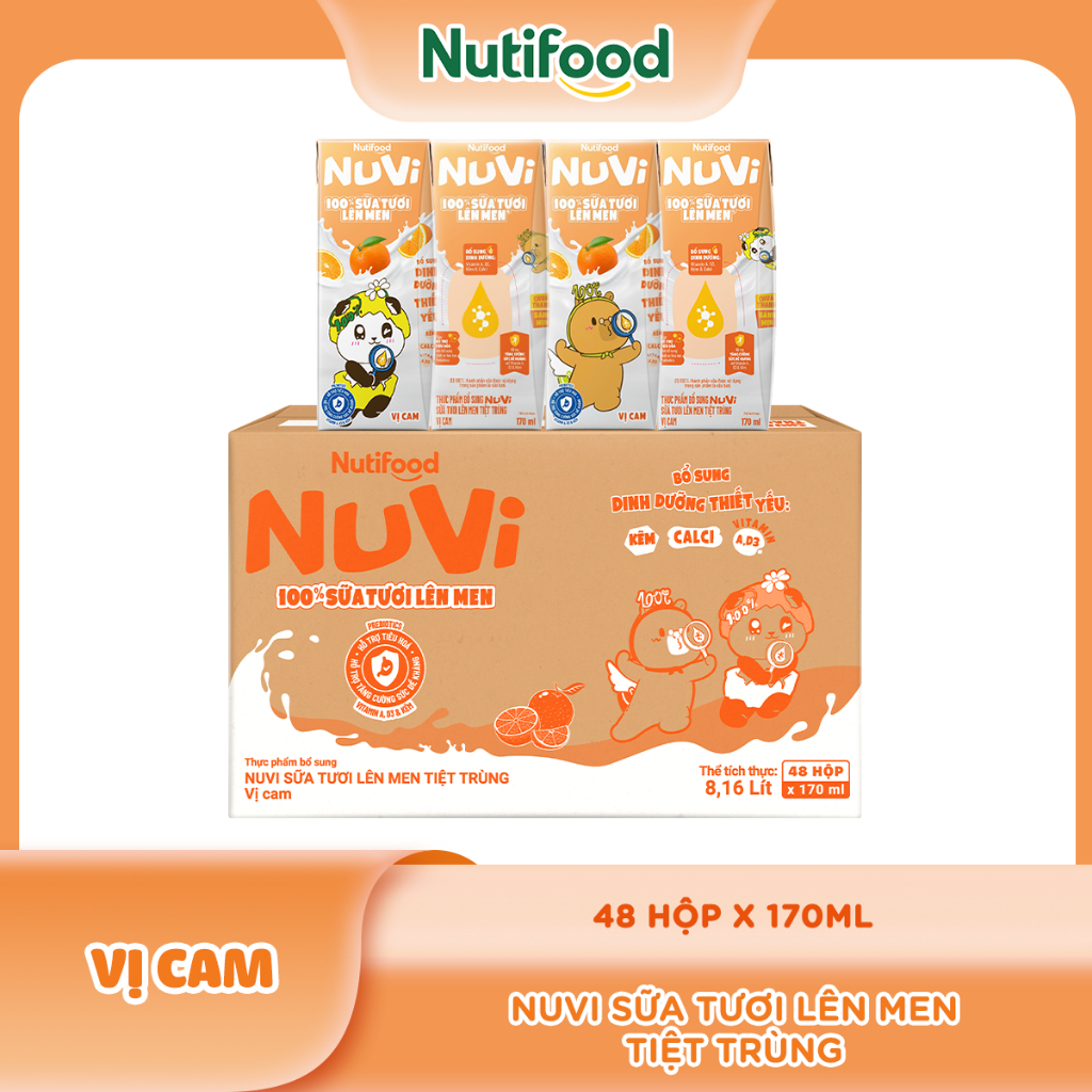 [KOL] Thùng 48 Hộp Sữa Tươi Lên Men Tiệt Trùng NuVi 170ml
