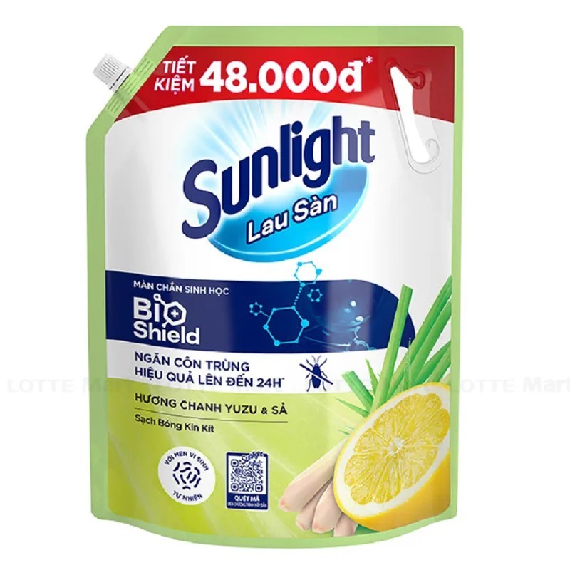 [Top Value] Nước lau sàn Sunlight BIOSHIELD Túi 3,4kg Hương Chanh Yuzu & Sả, Ngăn côn trùng hiệu quả Chanh Yuzu & Sả