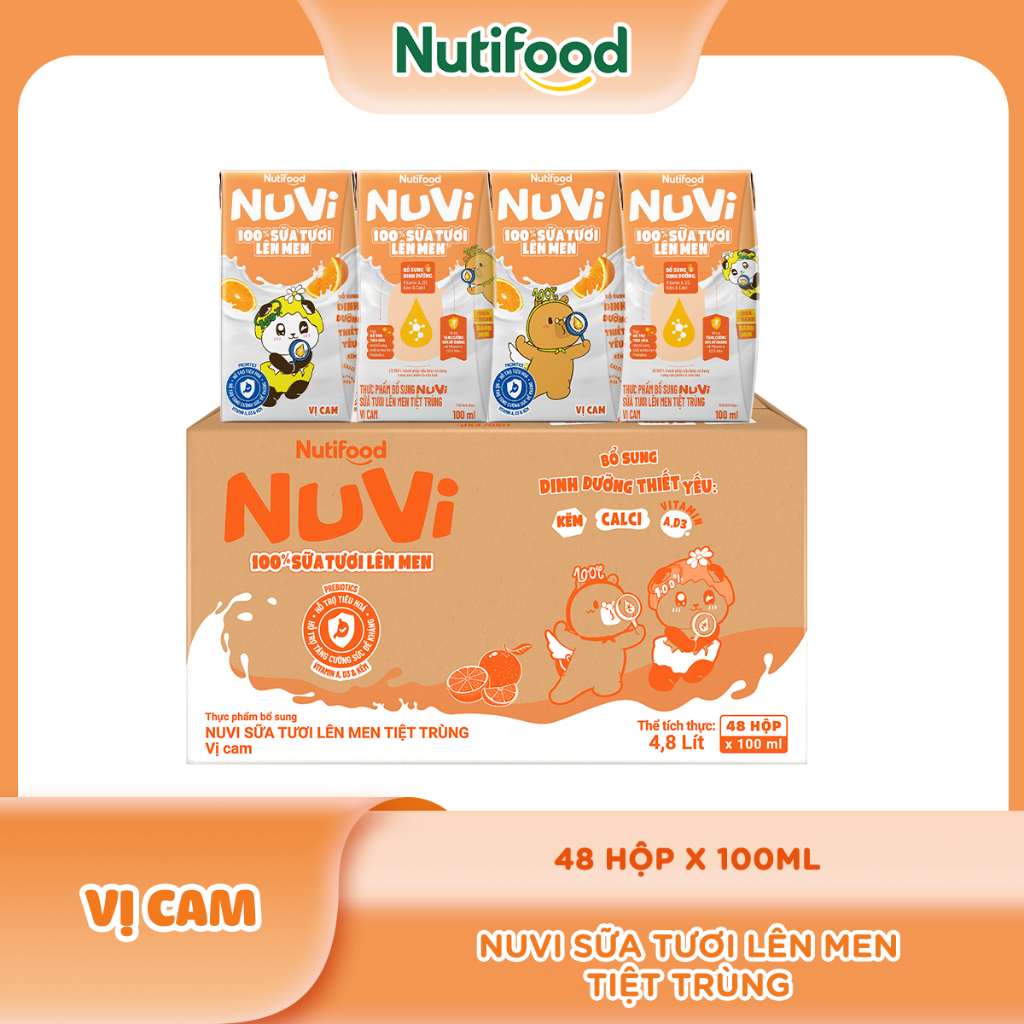[KOL] Thùng 48 Hộp Sữa Tươi Lên Men Tiệt Trùng NuVi 100ml