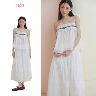 Áo ống OLV cúp ngực bèo nữ tính tiểu thư White Chiffon Ruffled Cup Top phù hợp đi chơi
