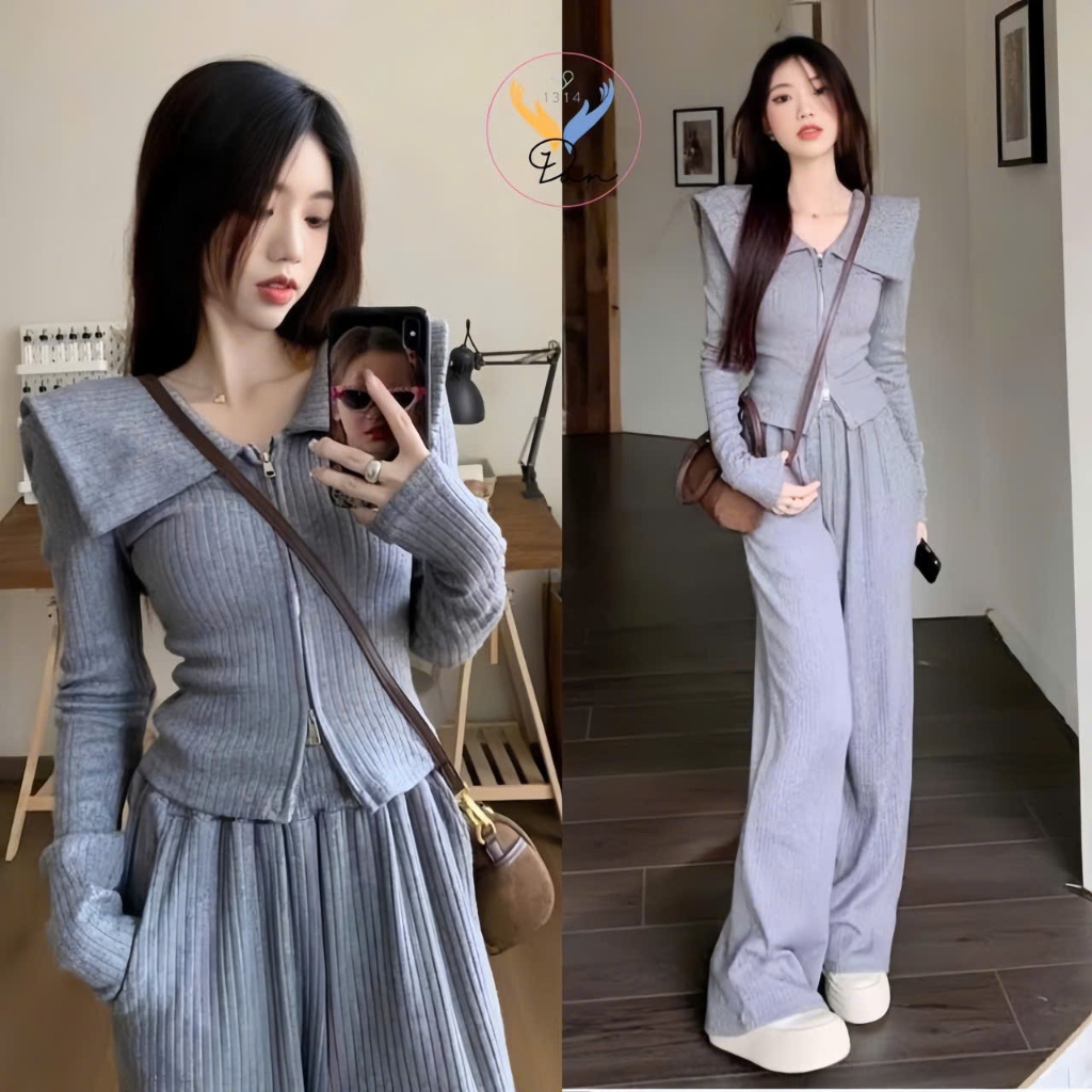 Set đồ nữ - Áo khoác len kết hợp với quần ống suông vải len tăm siêu tôn dáng cho mùa đông 2023 dandan_5202