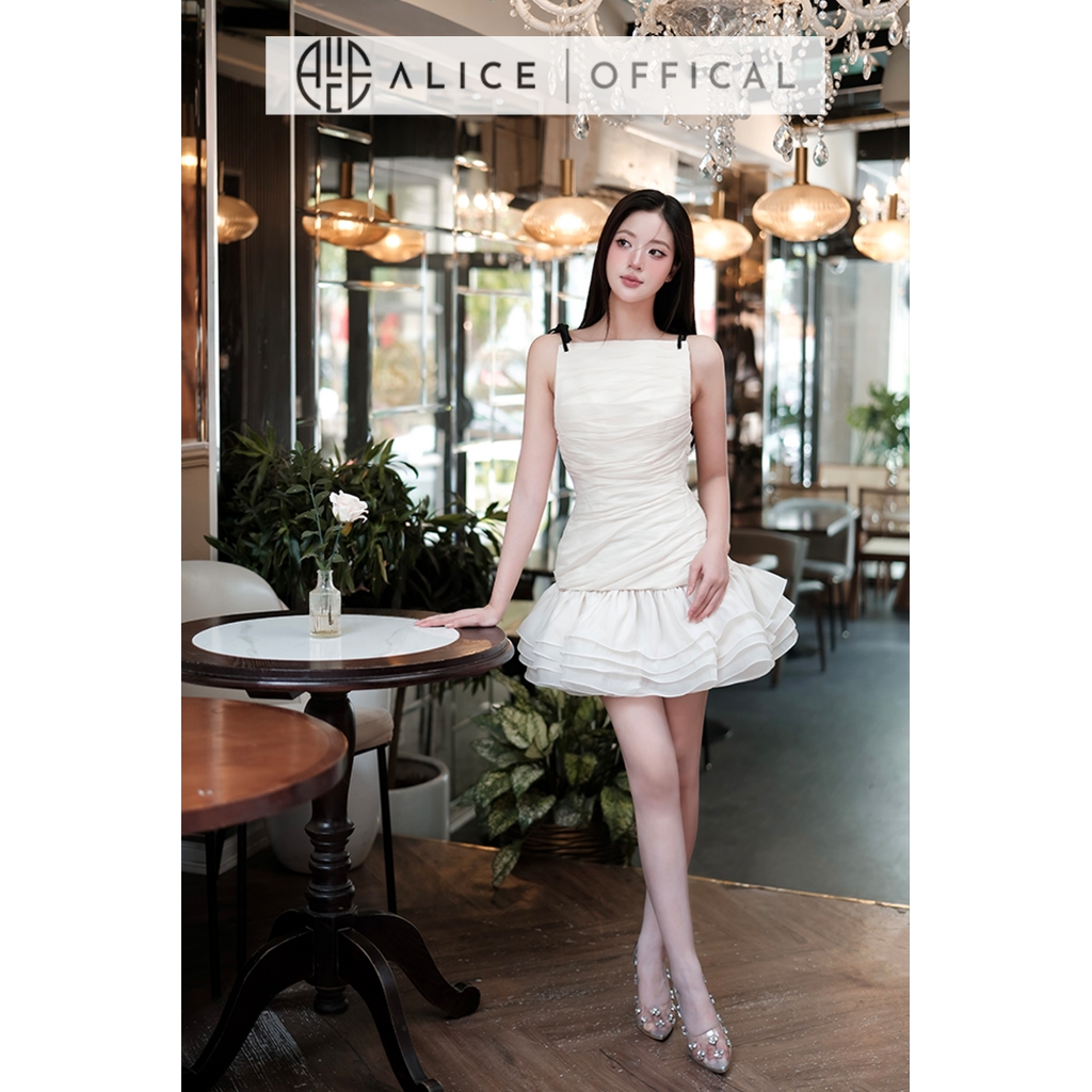 Váy Dự Tiệc Tiểu Thư Alice Chất Tơ Xốp Xếp Ly Chéo, Đầm Ôm Body Đuối Váy Xếp Li Nhiều Tầng Cổ Vuông Ngang Vai T309