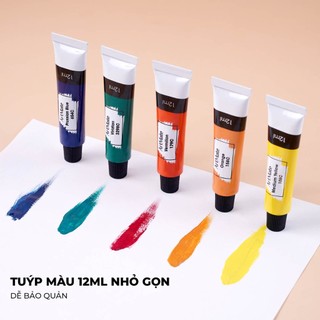 Màu Acrylic Tuýp 12ml Artmate 12 24 Màu Chất Mịn, Đậm Đặc, Dễ Tán, Pha Trộn Màu Kèm Cọ Và Khay, Vẽ Trên Nhiều Chất Liệu