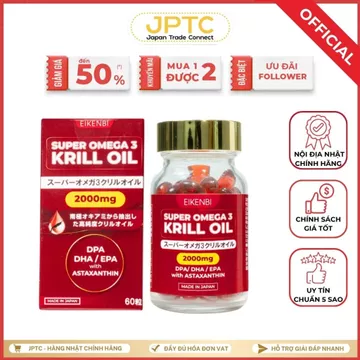 Dầu Nhuyễn Thể Siêu Omega 3 Krill Oil 2000mng Eikenbi Nhật Bản - Hộp 60 viên JPTC