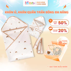 Chăn Ủ Khăn Quấn Chần Bông Cho Bé Sơ Sinh Có Mũ Trùm IQKAO UC03, Phong Cách Hàn Quốc, Mềm Mại, Đa Năng 85x85cm