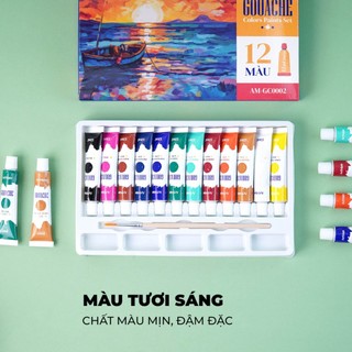[Giảm 10K] Màu Gouache 12 Màu Dạng Hũ 15ml/ Tuýp 12ml ARTMATE Có Độ Che Phủ Cao, Dễ Dàng Pha Màu, Màu Sắc Nét Chuẩn Đẹp