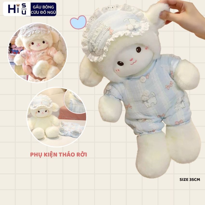 Gấu bông cừu mặc áo ngủ dễ thương, Thú nhồi bông con cừu lông tơ non cao cấp làm gấu ôm ngủ cho bé, bạn gái