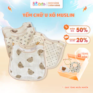 Yếm Vuông Xô Muslin Cho Bé IQKAO Yếm Ăn Dặm, Yếm Dãi Mềm Mịn, Thấm Hút Tốt, Dây Buộc Điều Chỉnh An Toàn