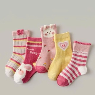 Set 5 đôi tất vớ cổ cao cho bé gái hình thỏ Tim dễ thương,tất đeo chân ấm cho bé 1-12 tuổi