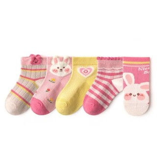 Set 5 đôi tất vớ cổ cao cho bé gái hình thỏ Tim dễ thương,tất đeo chân ấm cho bé 1-12 tuổi