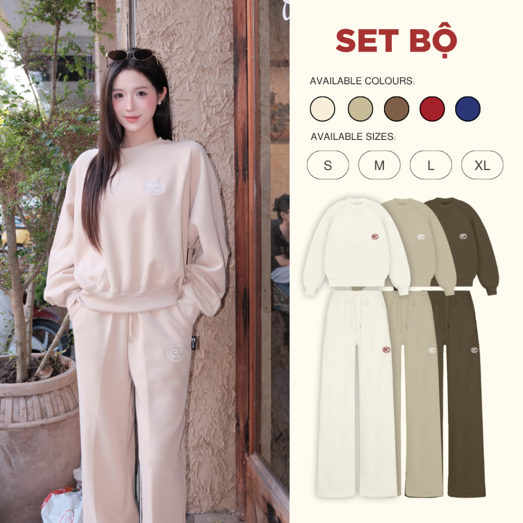 Set Bộ Dài ECOCHIC Nam Nữ Unisex Set Áo Sweater Nỉ Basic Quần Suông Dây Rút Form Rộng Cao Cấp Mềm Mịn Chính Hãng B186