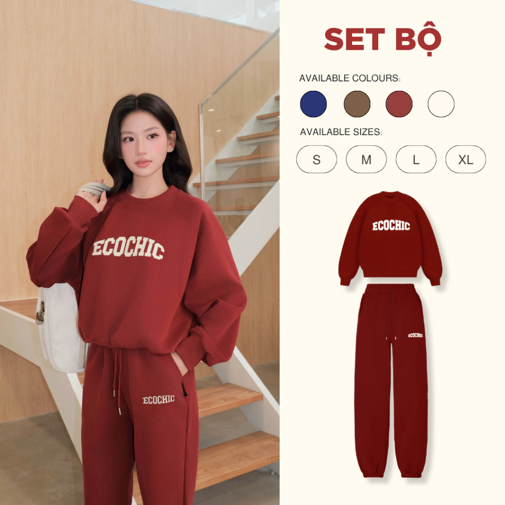 (LINK SALE) Áo Nỉ Sweater ECOCHIC Set Bộ Dài Nam Nữ Unisex Dày Set Quần Jogger Bo Chun Thoải Mái Cao Cấp Chính Hãng B187