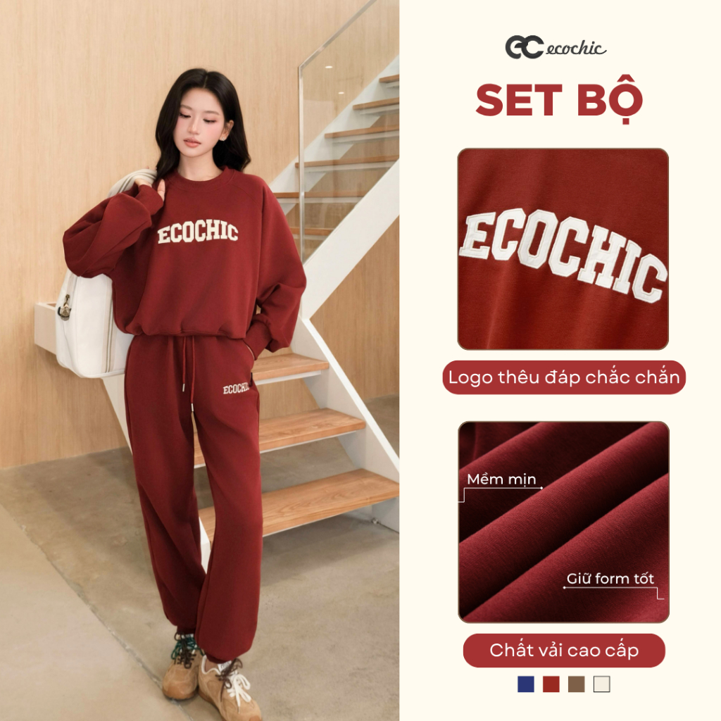 (LINK SALE) Áo Nỉ Sweater ECOCHIC Set Bộ Dài Nam Nữ Unisex Dày Set Quần Jogger Bo Chun Thoải Mái Cao Cấp Chính Hãng B187