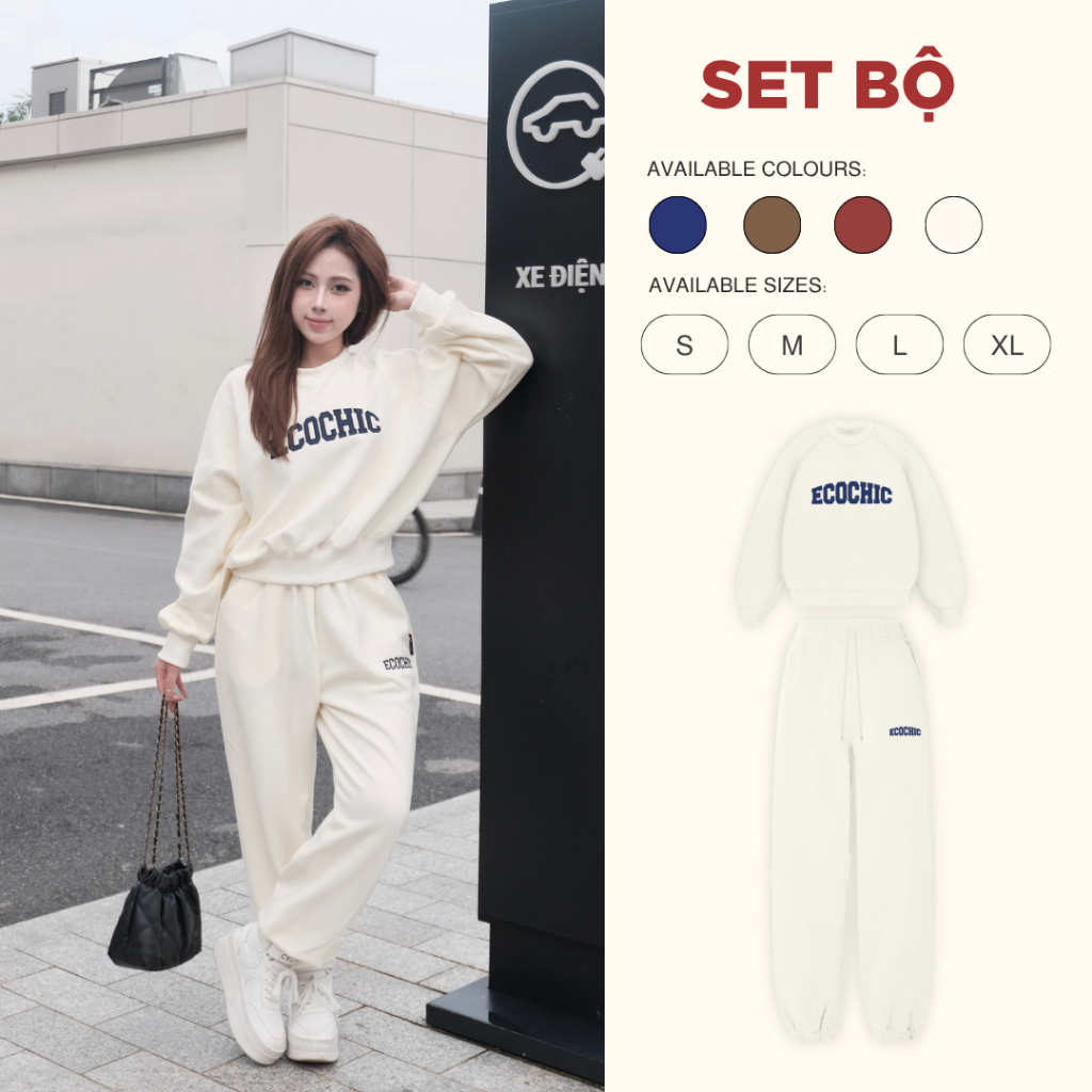 (LINK SALE) Áo Nỉ Sweater ECOCHIC Set Bộ Dài Nam Nữ Unisex Dày Set Quần Jogger Bo Chun Thoải Mái Cao Cấp Chính Hãng B187