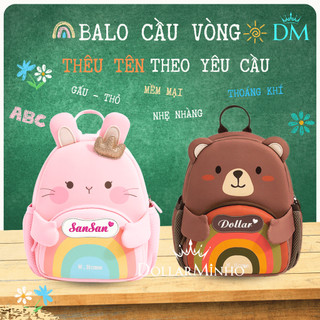 (Thêu Tên) Balo Gấu Thỏ Cầu Vồng, Họa Tiết Dễ Thương, Nhỏ Gọn Tiện Lợi Phù Hợp Đi Học Đi Chơi