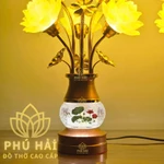 Đôi Đèn Thờ 7 Hoa Sen Lưu Ly Bầu Pha Lê Vẽ Sen Tinh Tế Sang Trọng Cao 50 Cm - HCM TẶNG LED — ảnh 3