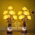 Đôi Đèn Thờ 7 Hoa Sen Lưu Ly Bầu Pha Lê Vẽ Sen Tinh Tế Sang Trọng Cao 50 Cm - HCM TẶNG LED — ảnh 2