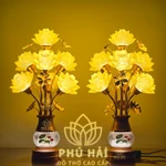 Đôi Đèn Thờ 7 Hoa Sen Lưu Ly Bầu Pha Lê Vẽ Sen Tinh Tế Sang Trọng Cao 50 Cm - HCM TẶNG LED — ảnh 1