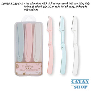 Bộ 3 Dao Cạo Chân Mày Gấp Gọn An Toàn Lưỡi Thép Không Gỉ Sắc Bén Cạo Êm Mượt Không Trầy Da