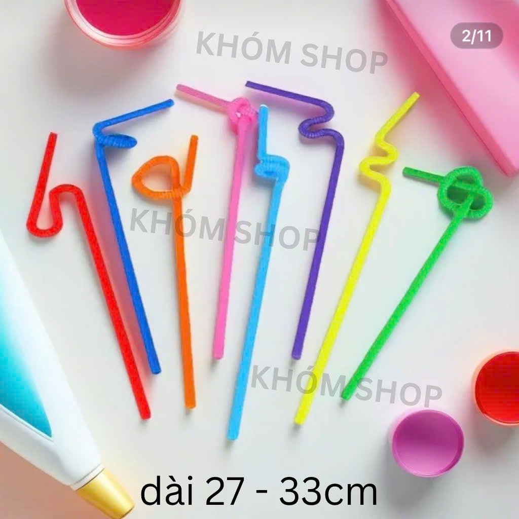 5 gói 250 Ống hút nhựa dài 27-33cm, ống hút lò xo xoắn nghệ thuật tạo kiểu phi 6,ko bầm trắng sau bẻ