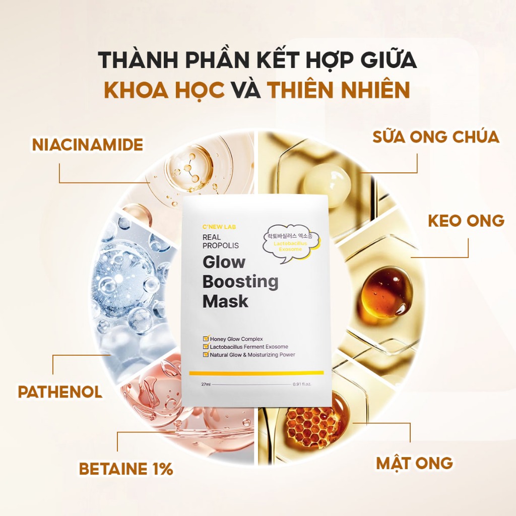 Mặt nạ keo ong C'NEW LAB hỗ trợ dưỡng sáng và phục hồi da chuyên sâu (Hộp 5 miếng)