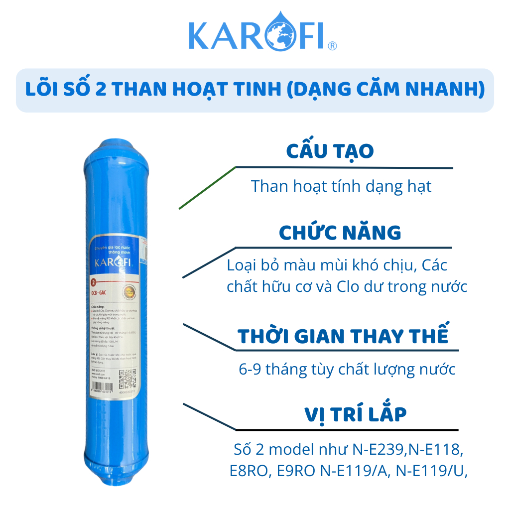 Lõi Lọc Nước Smax Duo Số 2 KAROFI OCB Nhỏ Than Hoạt Tính Dòng Cắm Nhanh - Hàng Chính Hãng