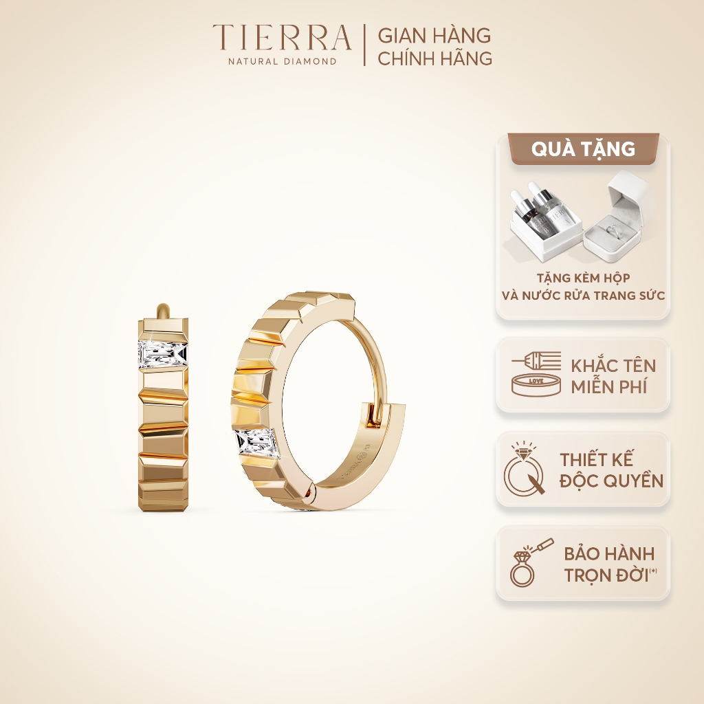 [CHAT TRƯỚC KHI ĐẶT] Bông Tai Tierra FBT5008, Vàng 14K 18K Đính Tấm CZ, Thiết Kế Dạng Khoen Tròn