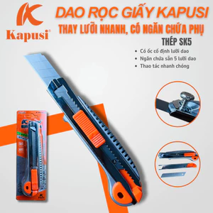 Dao Rọc Giấy Thay Lưỡi Nhanh Kapusi K8748 – Thép SK5 Sắc Bén | Có Ngăn Chứa Lưỡi Dự Phòng