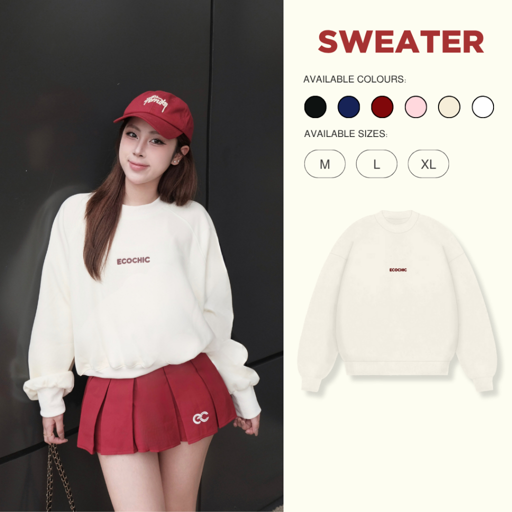 Áo Sweater Nỉ ECOCHIC Basic Cổ Tròn Logo Ngực Chất Liệu Cao Cấp Mềm Mịn Chính Hãng B192