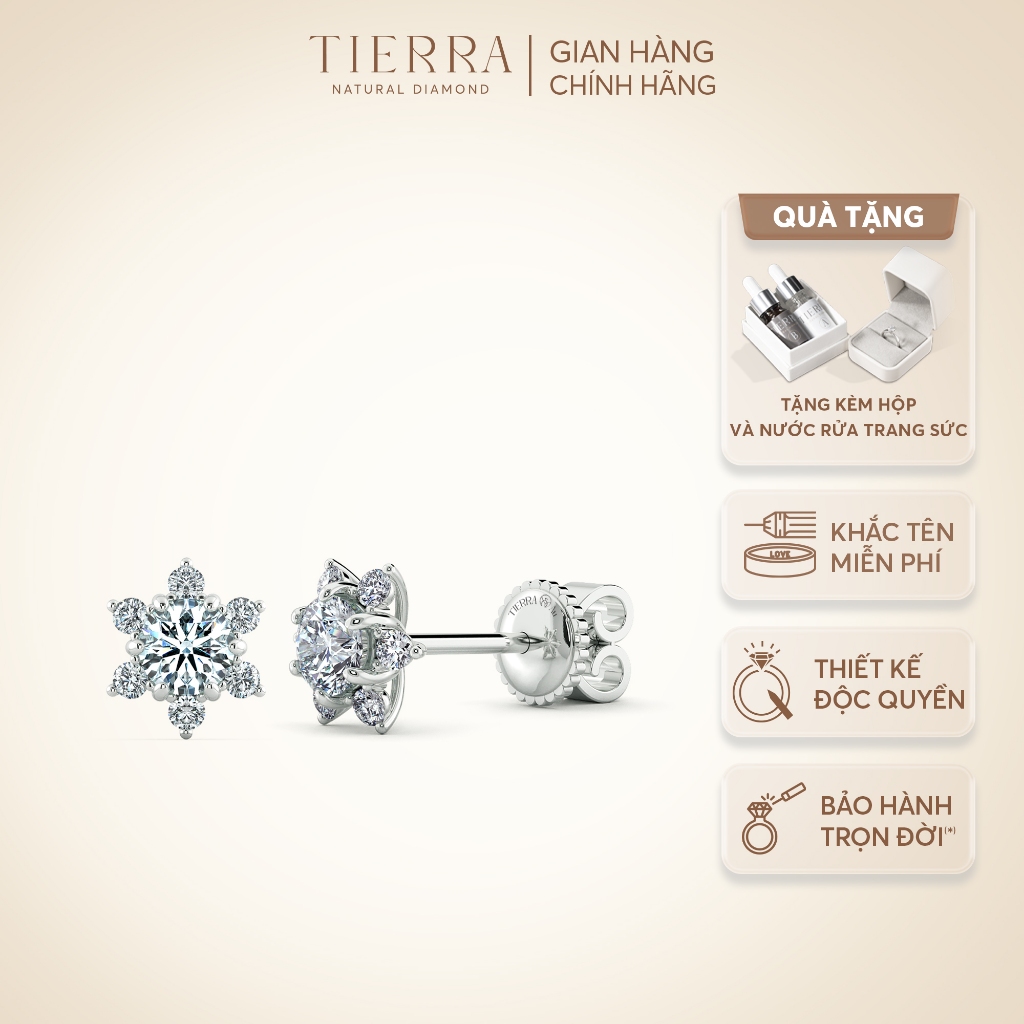 [CHAT TRƯỚC KHI ĐẶT] Bông Tai Tierra Halo Hoa Tuyết BTA2152, Vàng 14K/ 18K, Thiết Kế Thanh Lịch, Sang Trọng