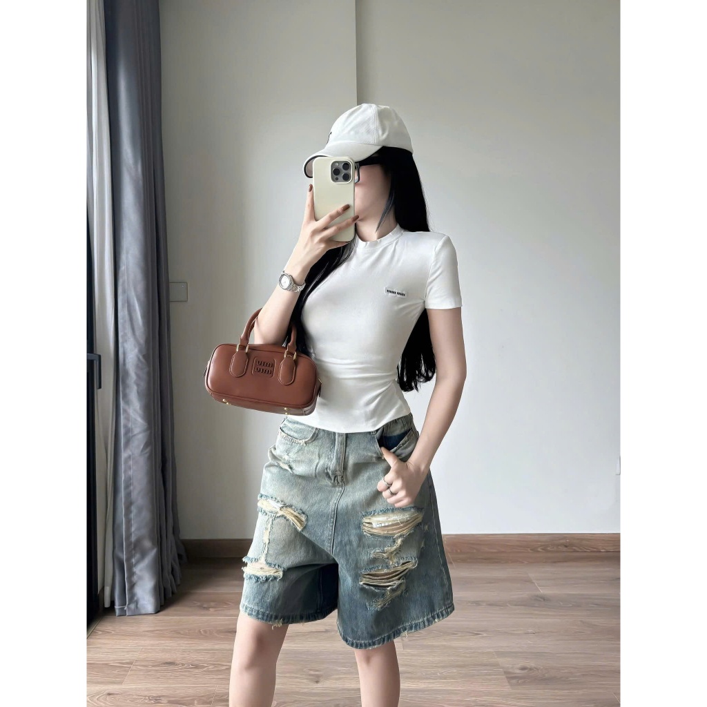 (Có big size) Quần jean ngố nữ rách ống rộng loang màu cực xinh, chất jean denim không giãn Anngo - AT554