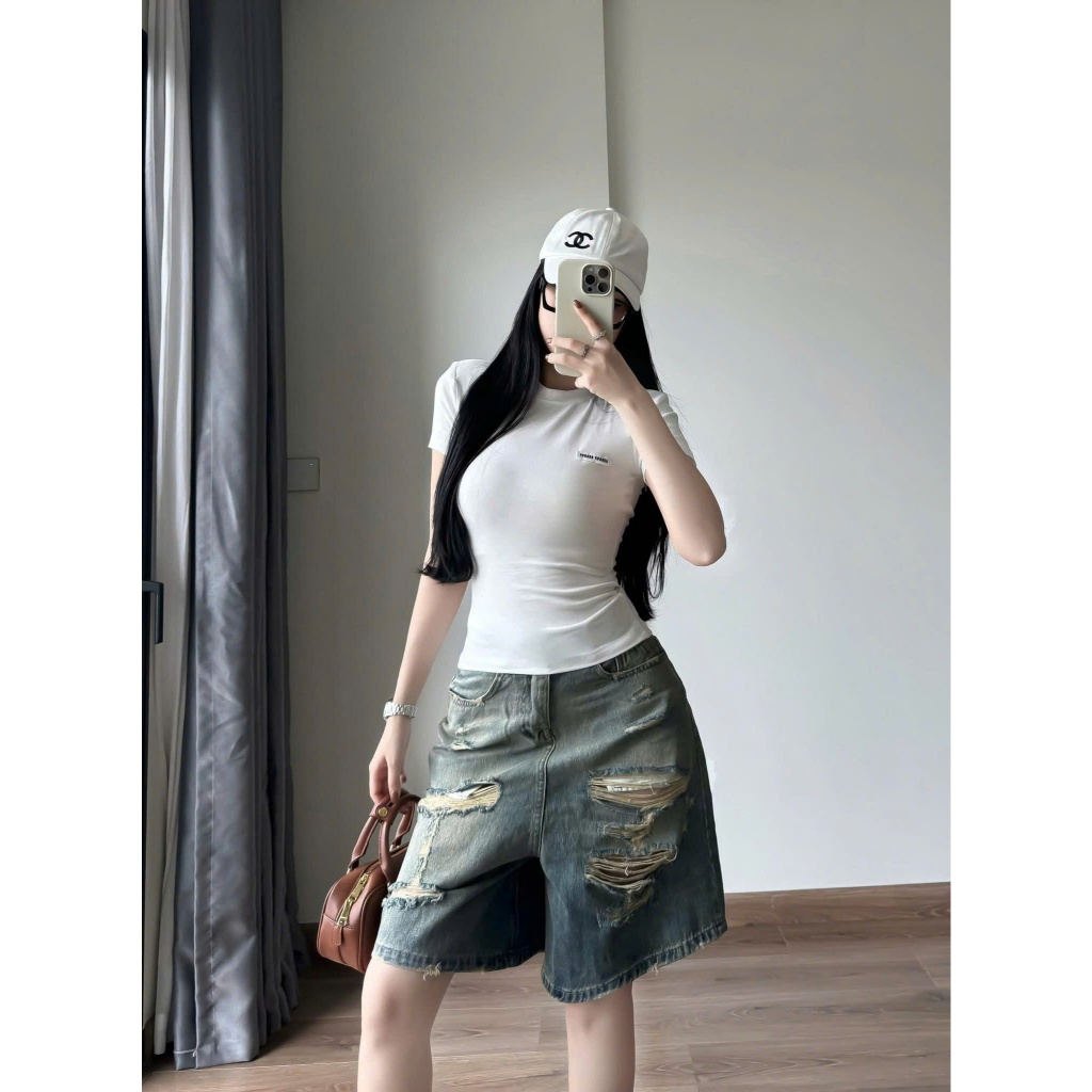 (Có big size) Quần jean ngố nữ rách ống rộng loang màu cực xinh, chất jean denim không giãn Anngo - AT554