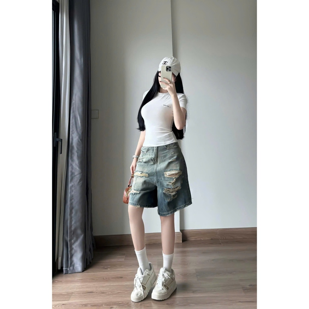 (Có big size) Quần jean ngố nữ rách ống rộng loang màu cực xinh, chất jean denim không giãn Anngo - AT554