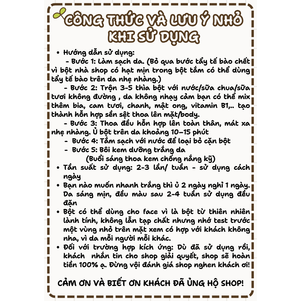 [Link tổng hợp 100g] Bột thiên nhiên HANDMADE - Dưỡng trắng, Làm sáng da, Tẩy tế bào chết, Nhả nắng