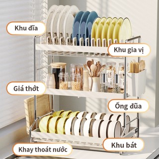 Gslife Kệ Để Bát Đĩa Đa Năng 2 Tầng - Thép Carbon, Có Khay Thoát Nước & Giá Đũa, Thìa, Thớt