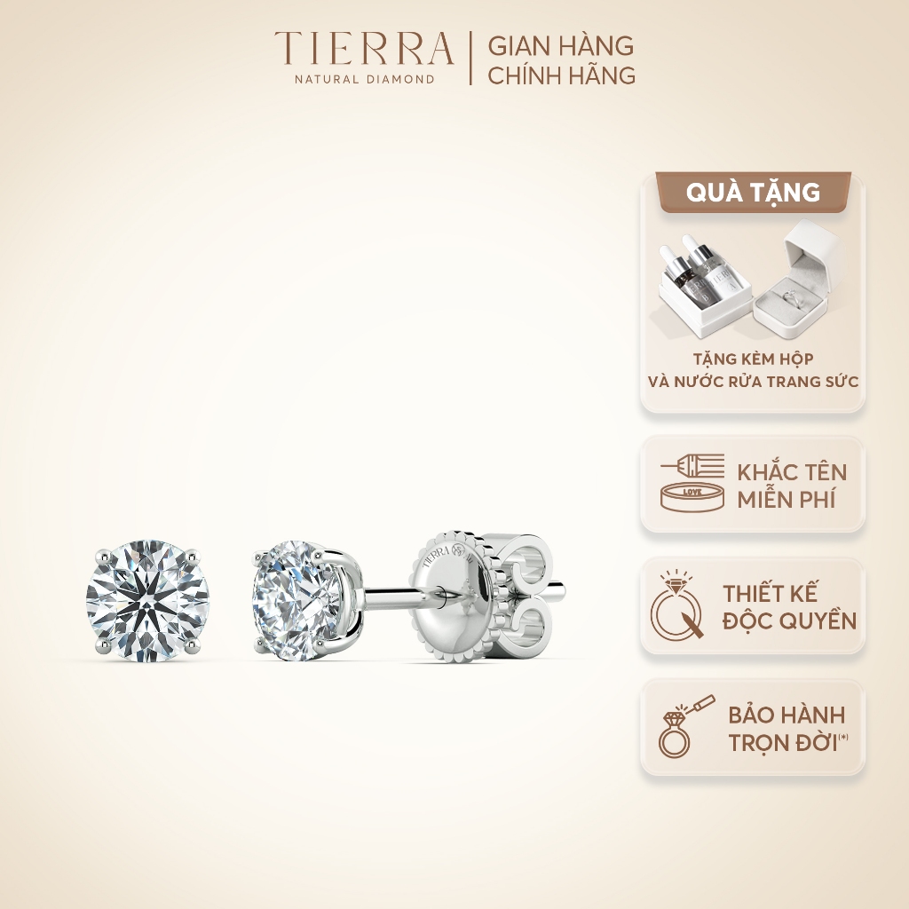 [CHAT TRƯỚC KHI ĐẶT] Bông Tai Tierra Stud BBT1103, Vàng Trắng 10K/ 14K, Với Thiết Kế Đơn Giản, Sang Trọng
