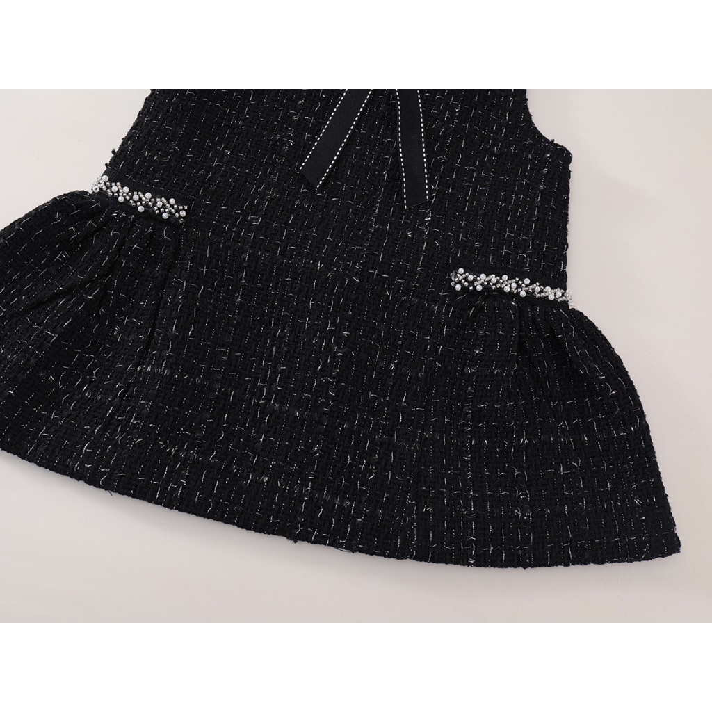 Váy Vest Bé Gái Mùa Thu Đông 2025 Hania Kids, Màu Đen Thời Trang, Dày Dặn, Phối Nơ Xinh Xắn