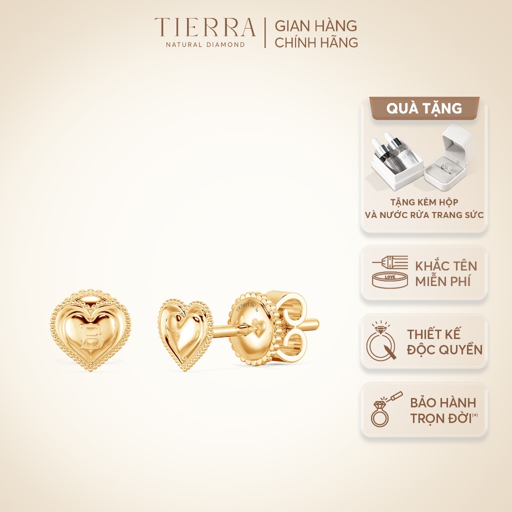 [CHAT TRƯỚC KHI ĐẶT] Bông Tai Tierra FBT5021, Vàng 14K/ 18K, Thiết Kế Hình Trái Tim Xinh Xắn, Phụ Kiện Trang Sức Nữ