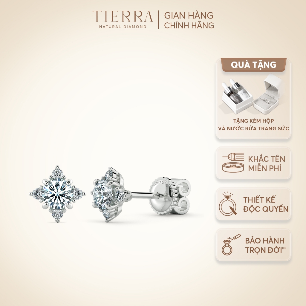 [CHAT TRƯỚC KHI ĐẶT] Bông Tai Tierra BTA2124, Vàng Trắng 14K, Đính Tấm - Đá CZ, Thiết Kế Kiểu Dáng Bông Tuyết Sang Trọng