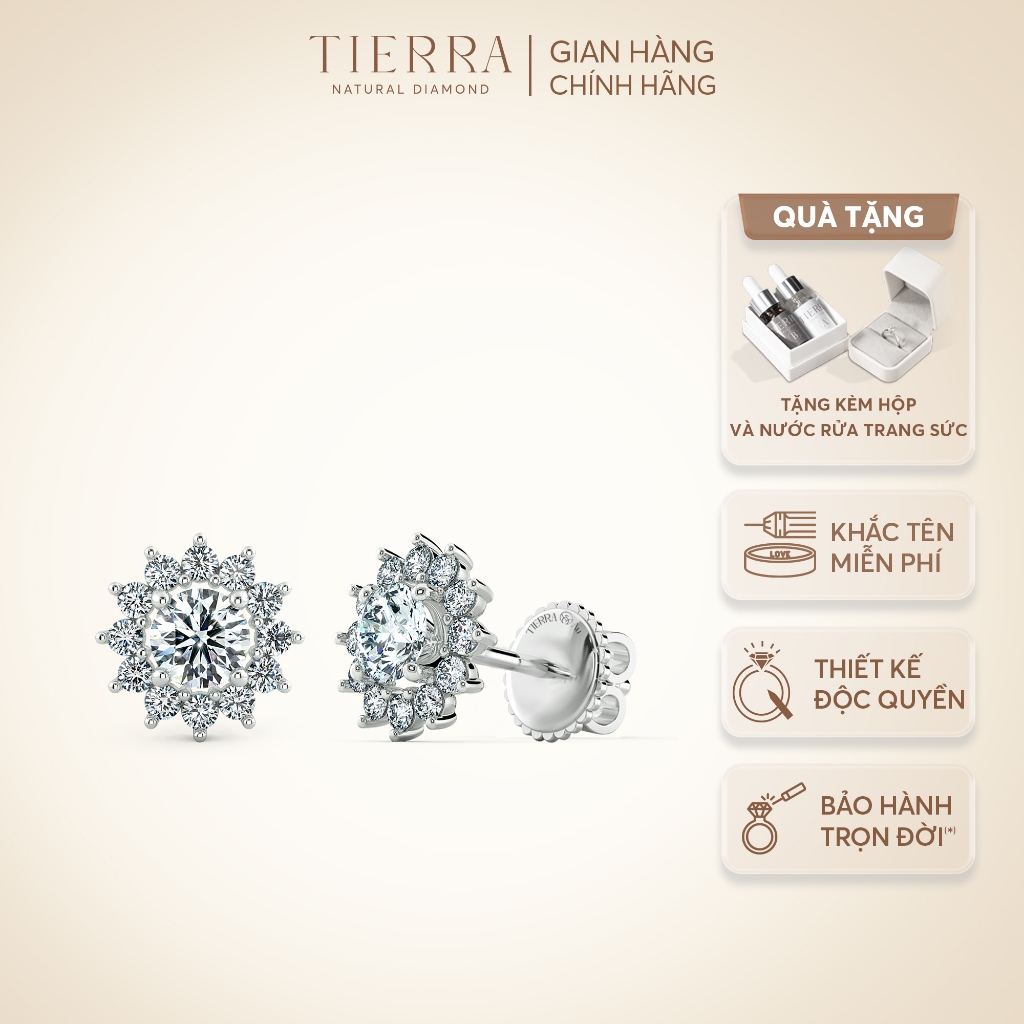 [CHAT TRƯỚC KHI ĐẶT] Bông Tai Tierra BTA2107, Vàng Trắng 14K, Đính Tấm CZ, Mảnh Ghép Hoàn Hảo Cho Nàng Thanh Lịch