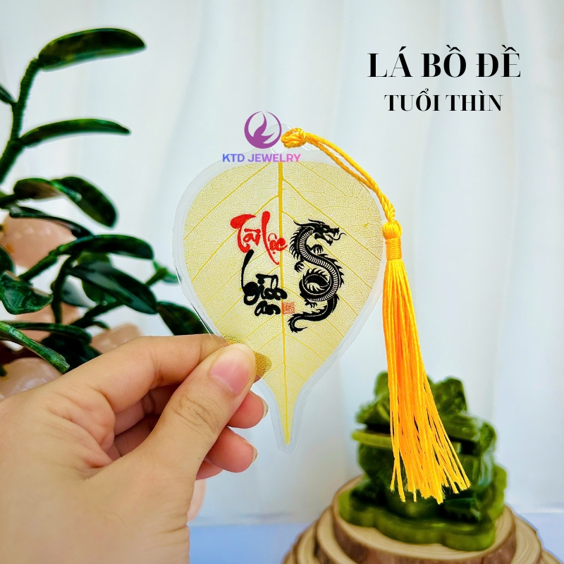 Lá Bồ Đề KATEDA 12 con giáp chữ thư pháp Tài Lộc Bình An để ví, ốp điện thoại, treo xe,...6x9cm