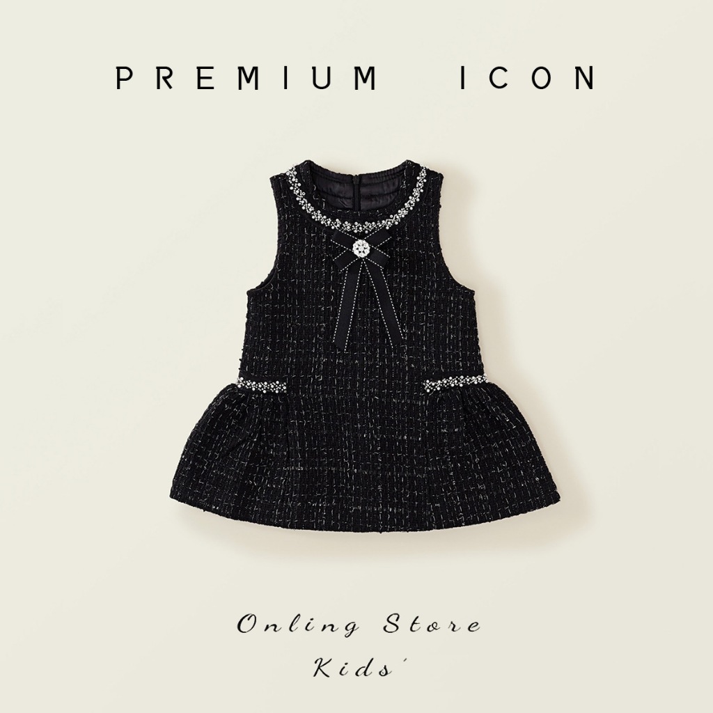 Váy Vest Bé Gái Mùa Thu Đông 2025 Hania Kids, Màu Đen Thời Trang, Dày Dặn, Phối Nơ Xinh Xắn