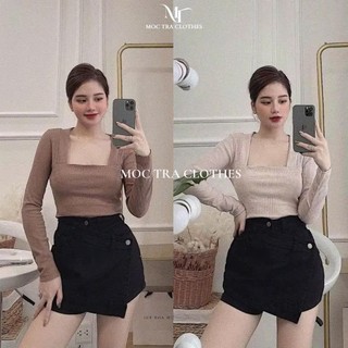 Áo thun nữ Loại 1 thiết kế cổ vuông dài tay, chất tăm co dãn, Áo kiểu nữ dài tay mùa thu đông rẻ đẹp