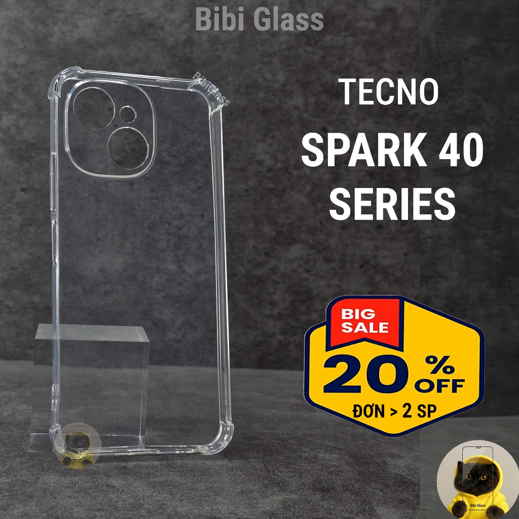 Ốp lưng Tecno spark 40, 40c dẻo trong suốt silicon chống sốc bảo vệ cam điện thoại bibi glass