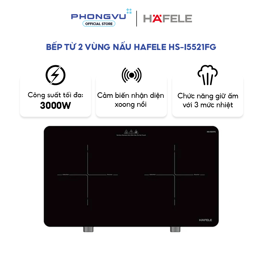 Bếp từ 2 vùng nấu HAFELE HS-I5521FG (536.66.850) - 9 Mức công suất, Mặt kính Kanger, 3000W - Bảo hành 24 tháng
